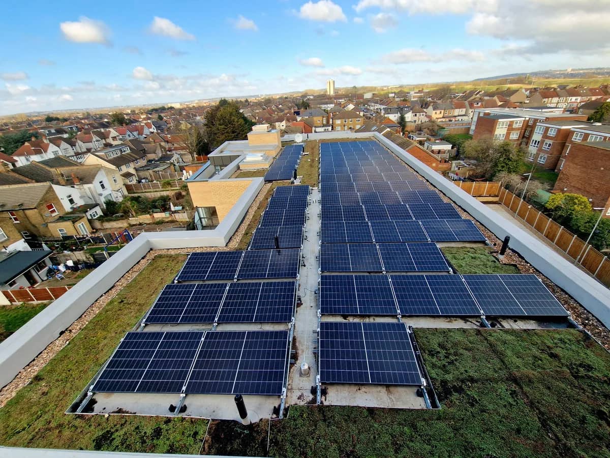 Solar PV and roof area used to illustrate sustainable construction coordination.